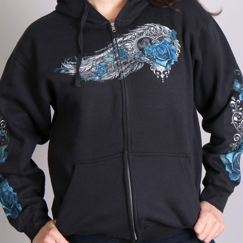 Hot Leathers womens Motorcycle GLZ4345 Women's Angel Roses Zip Up Hoodie Shirt, Black, Large US - Image 4